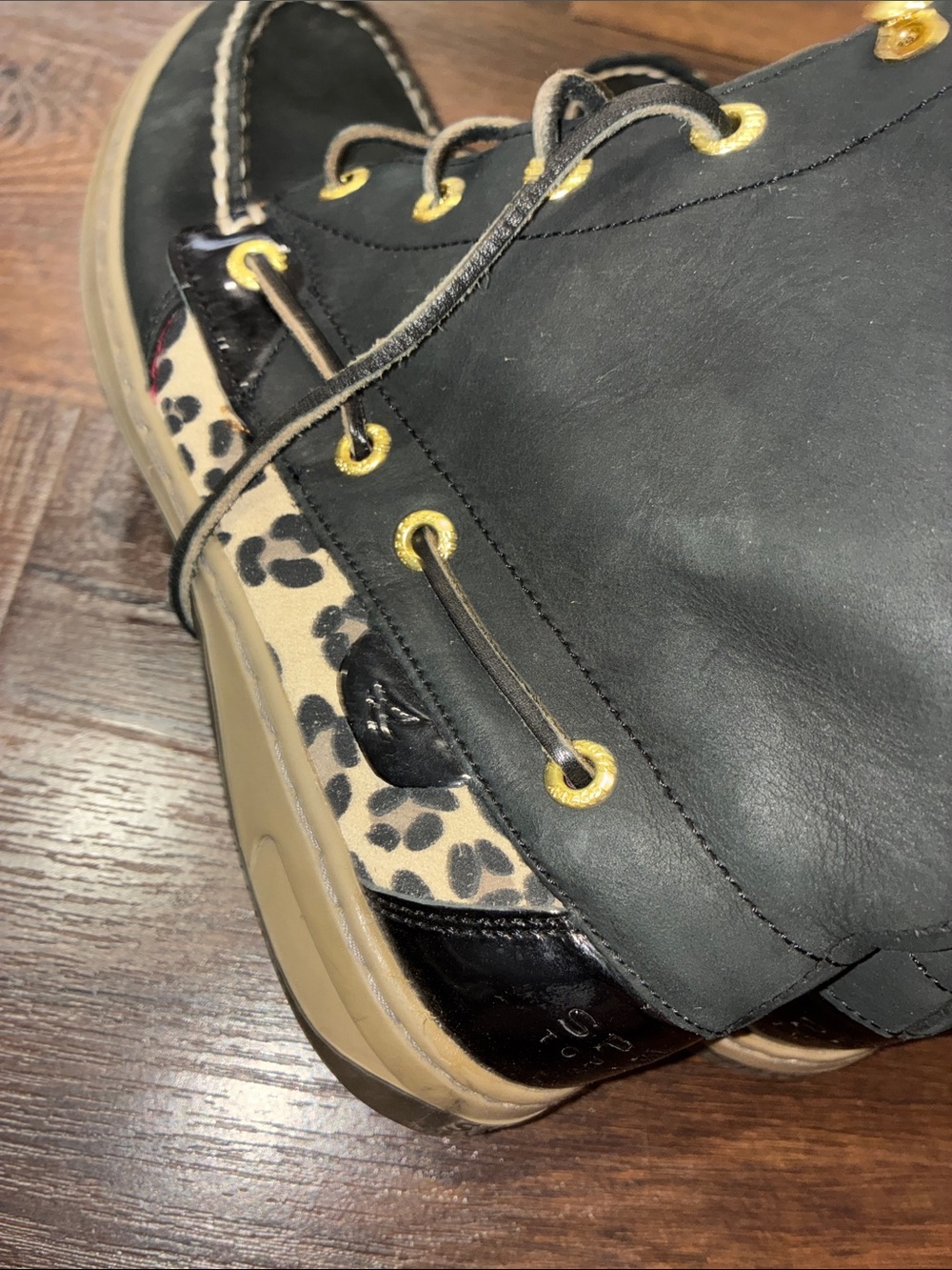 SPERRY TOP-SIDER HIGH TOP BOOTS Black LEOPARD Leather Lace-Up SZ 7.5 - Picture 6 of 8